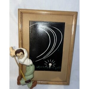 Cool Vintage Golfing Frame  W/ Ceramic Golfer 10 3/4 X 7 5/8 Artcraft Ogden Utah